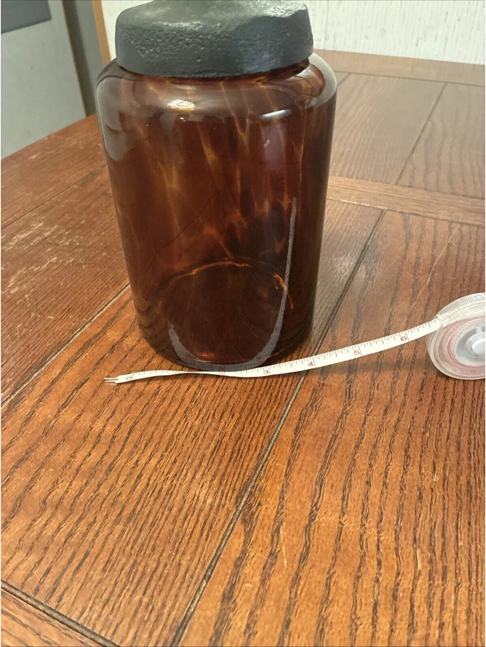 Tortoise Shell Apothecary Jar Glass Canister Metal Lid